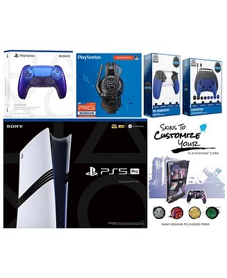 Sony Playstation 5 Pro Bundle with Extra Starlight Blue Controller, Plantronics Headset, Gamer Kit, Trigger Kit and MightySkins Decal Voucher Plus