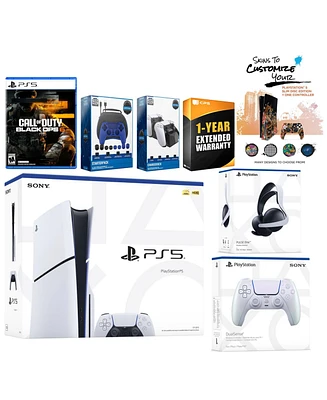 Sony Playstation 5 Slim Disc PS5 + Call of Duty: Black Ops 6, Galactic Purple Controller, Pulse Elite Headset, Gamer Starter Pack, Charge Dock and Mig