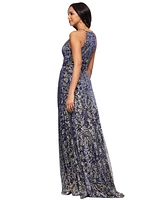 Betsy & Adam Petite Metallic Floral Print Sleeveless Gown