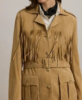 Lauren Ralph Women's Fringe-Trim Belted Goat-Suede Jacket