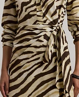 Lauren Ralph Women's Zebra-Print Tie-Front Crepe Shirtdress