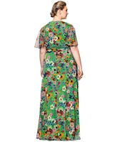 Betsy & Adam Plus Floral-Print Flutter-Sleeve A-Line Dress
