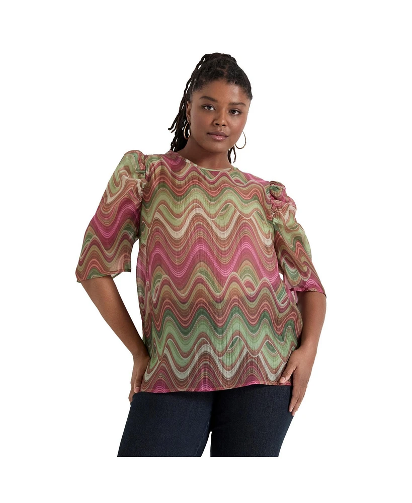 June + Vie Plus Mutton-Sleeve Organza Blouse