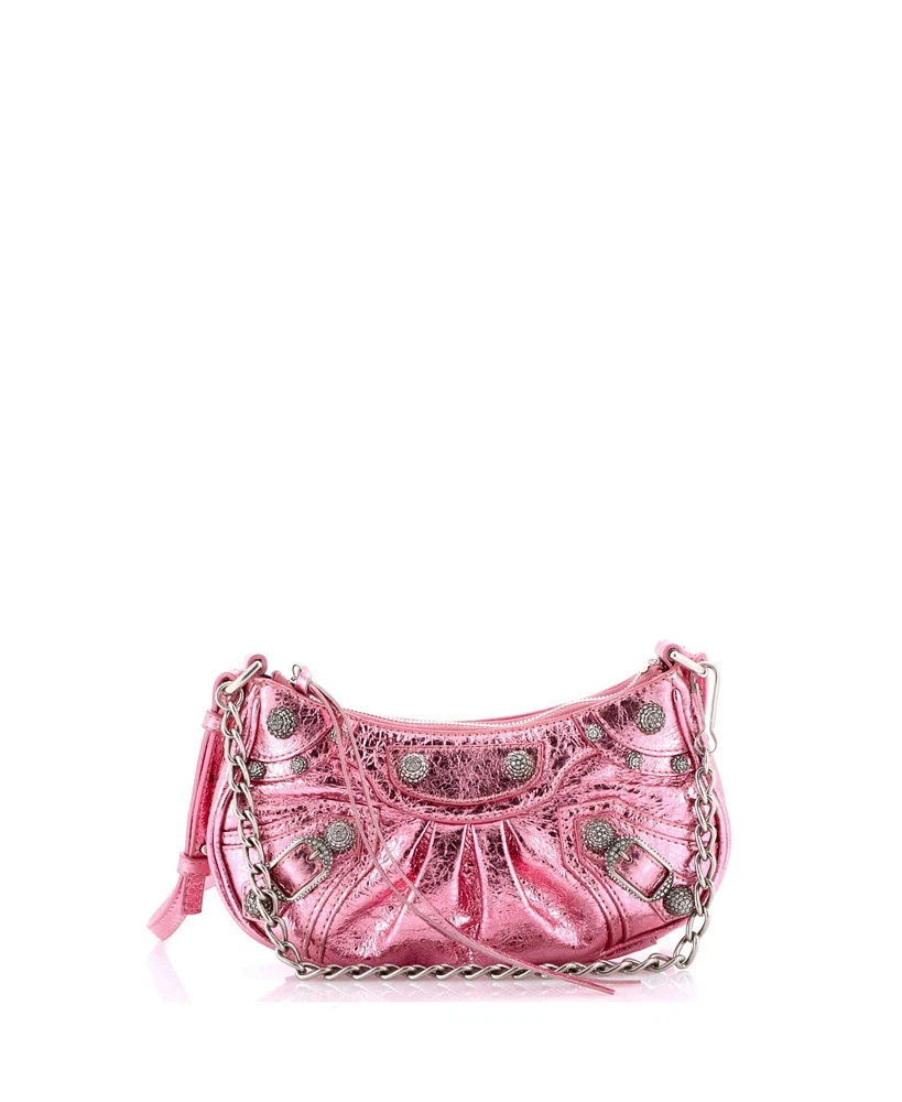Pre-Owned Balenciaga Mini Le Cagole Giant Studs Shoulder Bag Leather with Crystals