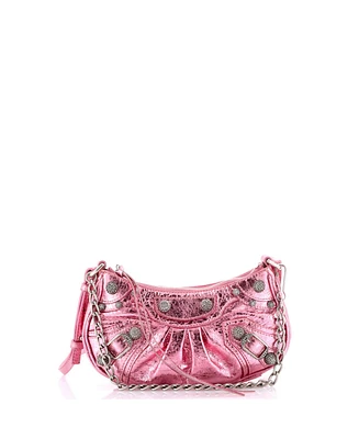 Pre-Owned Balenciaga Mini Le Cagole Giant Studs Shoulder Bag Leather with Crystals