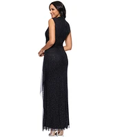 Betsy & Adam Women's Mock-Neck Dot-Mesh Sleeveless Gown