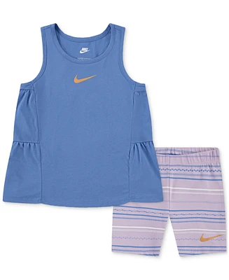 Nike Little Girls Sunny Swoosh Tank Top & Bike Shorts, 2 Piece Set
