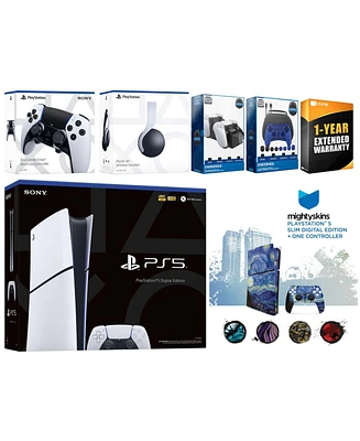 Sony Playstation 5 Slim Digital with White Pulse Headset, Extra Edge Controller, Gamer Kit, Charge Dock and MightySkins Decal Voucher + 1 Year Cps Ext