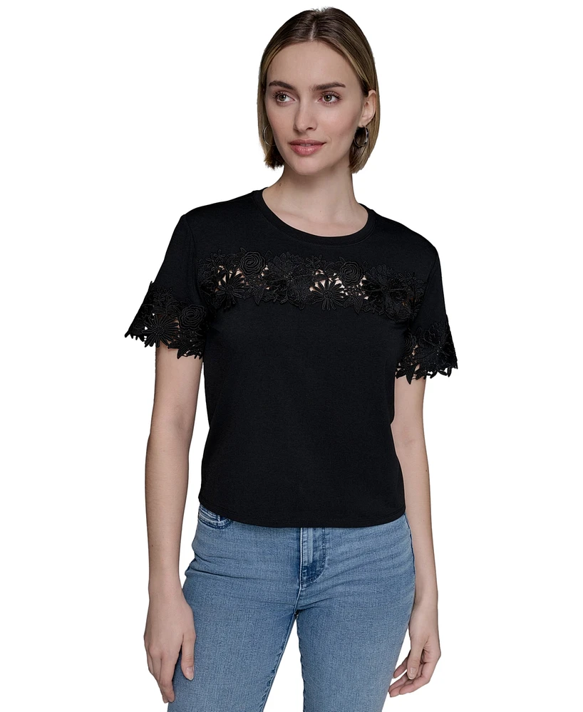 Karl Lagerfeld Paris Women's Lace-Trim Knit Top