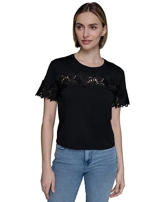 Karl Lagerfeld Paris Women's Lace-Trim Knit Top