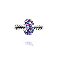 Bling Jewelry Blue Pink Purple Striped Crystal Bead Charm for European Bracelet Sterling Silver