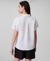 Calvin Klein Women's Linen-Blend Short-Sleeve Shirt