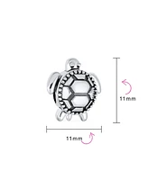 Bling Jewelry Set of 2 Oval Round Nautical Sea Turtle Charm Bead in Oxidized Sterling Silver