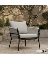 LuxenHome Outdoor Aluminum with Pe Rope Armchair with Cushions