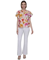 Karl Lagerfeld Paris Women's Floral-Print Flutter-Sleeve Blouse