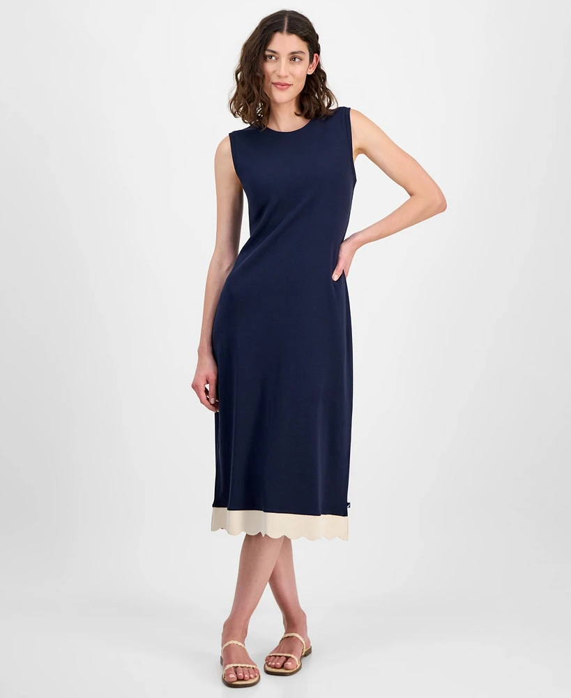 Nautica Jeans Women's Cotton Scalloped-Trim Sleeveless Dress