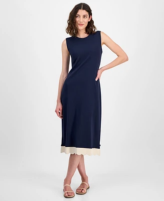 Nautica Jeans Women's Cotton Scalloped-Trim Sleeveless Dress