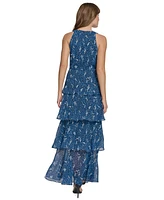 Tommy Hilfiger Women's Printed Halter Tiered Maxi Dress