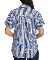 Gloria Vanderbilt Women's Daisy Printed Striped Shirt