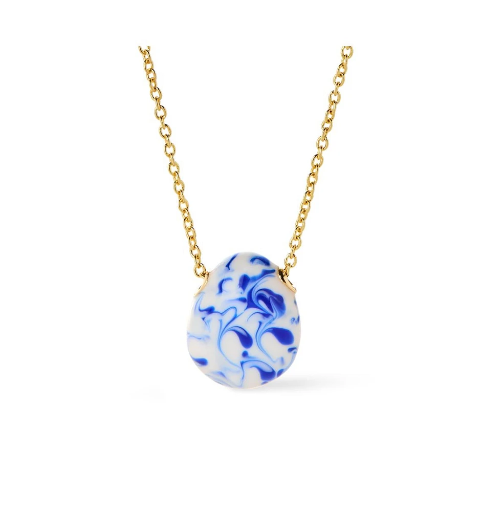 Ana Luisa - Gold Statement Necklace - Pebble Mini Marble Blue