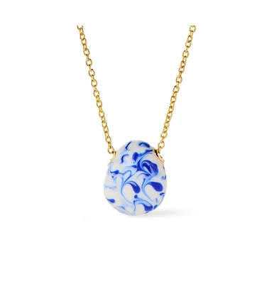 Ana Luisa - Gold Statement Necklace - Pebble Mini Marble Blue