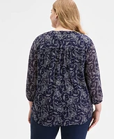 Jones New York Plus Kelly Paisley-Print Top