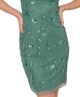 Adrianna Papell Women's 3D Floral Beaded Sheath Dress