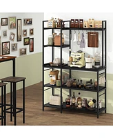 5-Tier Bakers Rack with Power Outlets and 10 S-Shaped Hooks – Multi-Functional Kitchen Storage Electrical Access