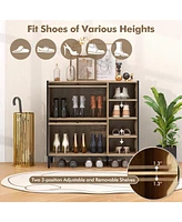 Farmhouse Style Shoe Cabinet – Flip-Up See-Through Doors with Adjustable Shelves for Versatile Storage