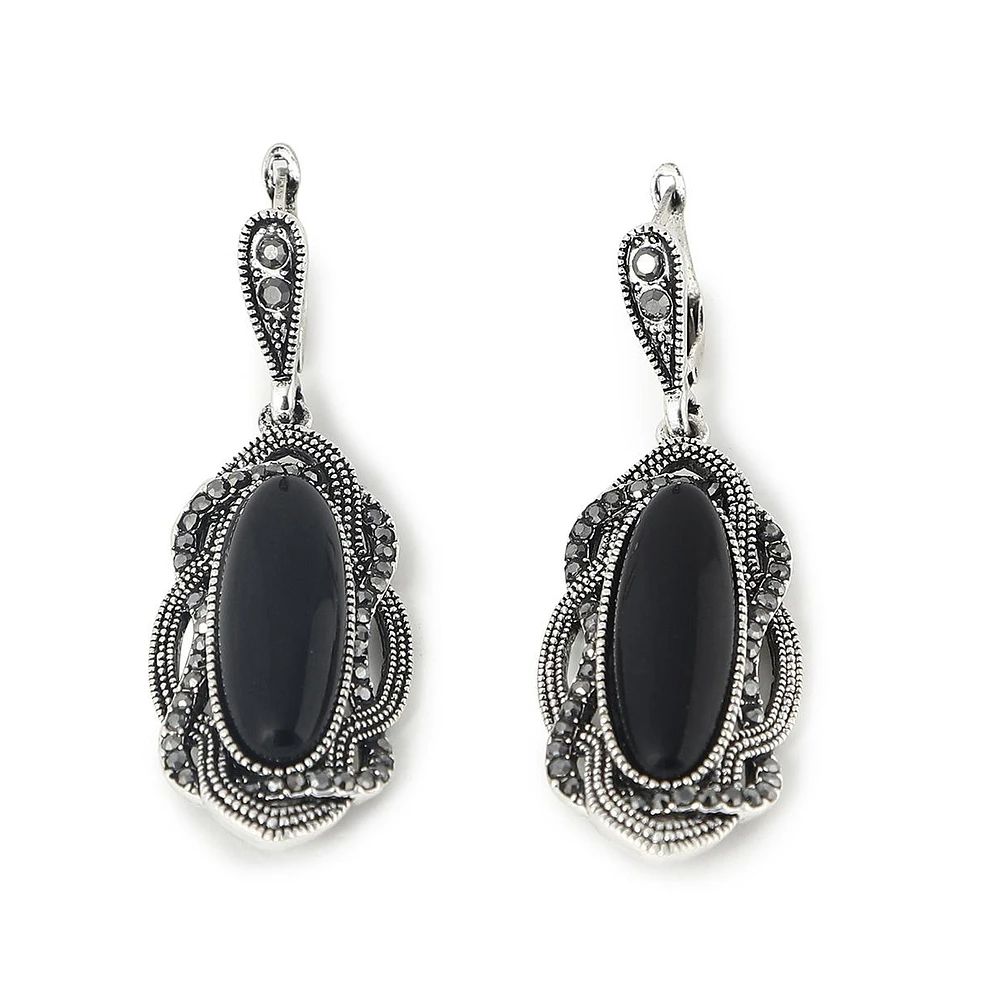 Sohi Women's Silver Plated Designer Stone Drop Earrings