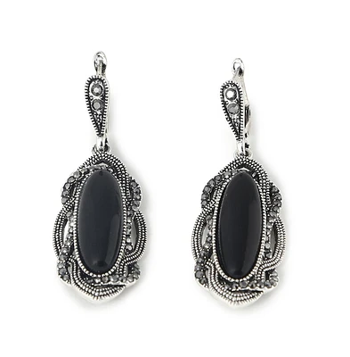 Sohi Women's Silver Plated Designer Stone Drop Earrings