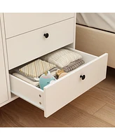 Robot-style Nightstand, Side table with three drawers and two doors, white wooden End table, Bedside table for bedrooms, living rooms, offices