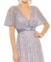 Mac Duggal Women's A Line Embellished Short Sleeve Dress