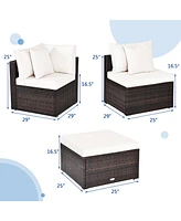 4PCS Patio Rattan Wicker Sofa Furniture Set Cushioned Conversation Ottoman Set