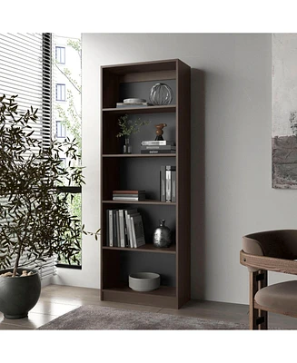 Dam Bookcase with Open Storage and 5 Shelves, Stained Walnut