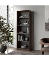Dam Bookcase with Open Storage and 5 Shelves, Stained Walnut