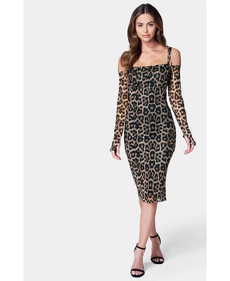 Bebe Women's Mesh Dress With Faux Gloves