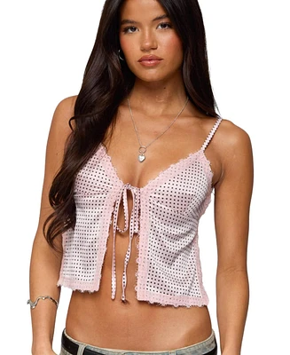 Edikted Women's Backless Satin Effect Polka Dot Top