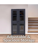 Plastic Lockable Storage Cabinet - Versatile Plastic Storage Cabinet with Acrylic Glass Doors and 3 Adjustable Shelves - Charcoal