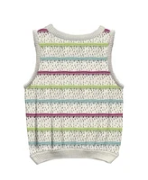 Disney Big Girls Stitch Embroidered Striped Crochet Tank Top