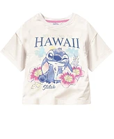 Disney Toddler and Little Girls 2-Piece Stitch Kauai Chief Value Cotton T-Shirt French Terry Shorts Set