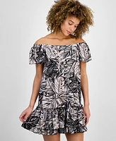 Robbie Bee Petite Printed Round-Neck Short-Sleeve Shift Dress