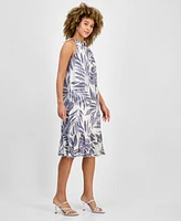 Robbie Bee Petite Printed Sleeveless Ruffle-Trim A-Line Dress