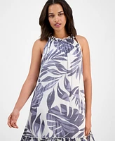 Robbie Bee Petite Printed Ruffle-Trim Sleeveless Shift Dress