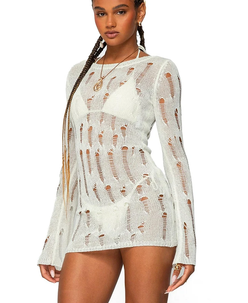 Edikted Women's Manuela Distressed Knit Mini Dress