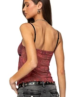 Edikted Women's Printed Mesh Split Front Top