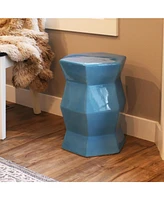 Moderno Hexagon Ceramic Garden Stool Side Table - Indoor or Outdoor 17.25-Inch H Moonstone Glazed Finish