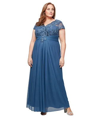 Alex Evenings Plus Sequinned Embroidered Evening Gown