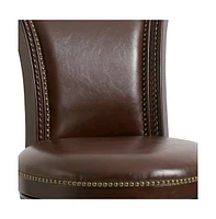 Faux Leather And Solid Wood Swivel Counter Height Bar Chair