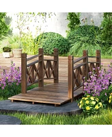 5' Wood Garden Bridge with Safety Handrails Backyard Bridge,